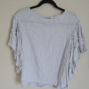 Chelsea & Theodore Blue and White Flutter Sleeve Blouse